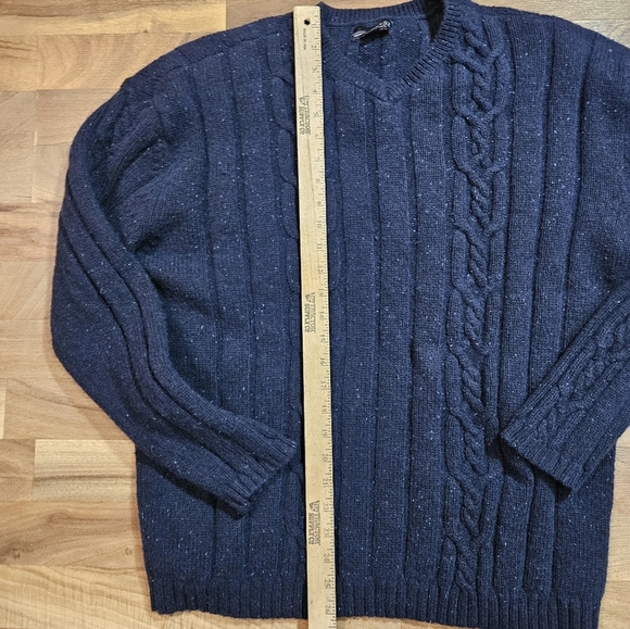 BKE 67 Cable Knit Sweater Blue Size XL Lambswool Cotton Nylon - Picture 7 of 8